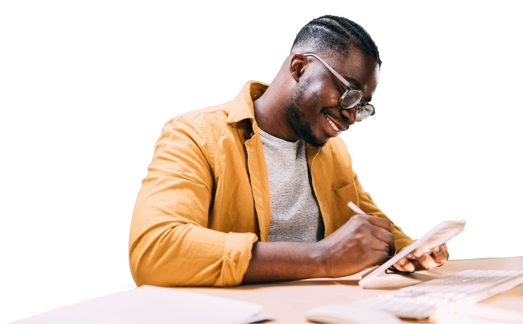 Man working on tablet