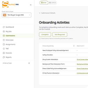 Surge VMS example of our streamlined onboarding workflow